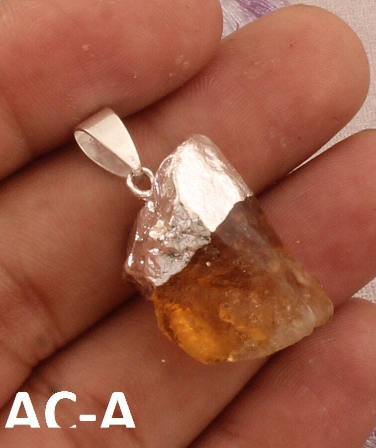 Natural Citrine Rough Pendant - Sterling Solid Silver Pendant - Citrine Raw Stone Pendant - Antique Silver Pendant - One-of-Kind Pendant