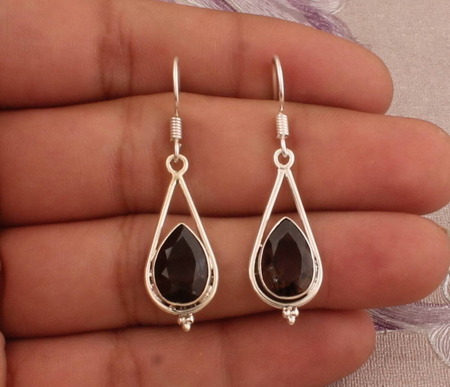 925 Sterling Silver Smoky Topaz Gemstone Earrings, Designer Handmade Pear Silver Earrings, Valentine's Day Gift, Etsy Cyber 2021Birthstone