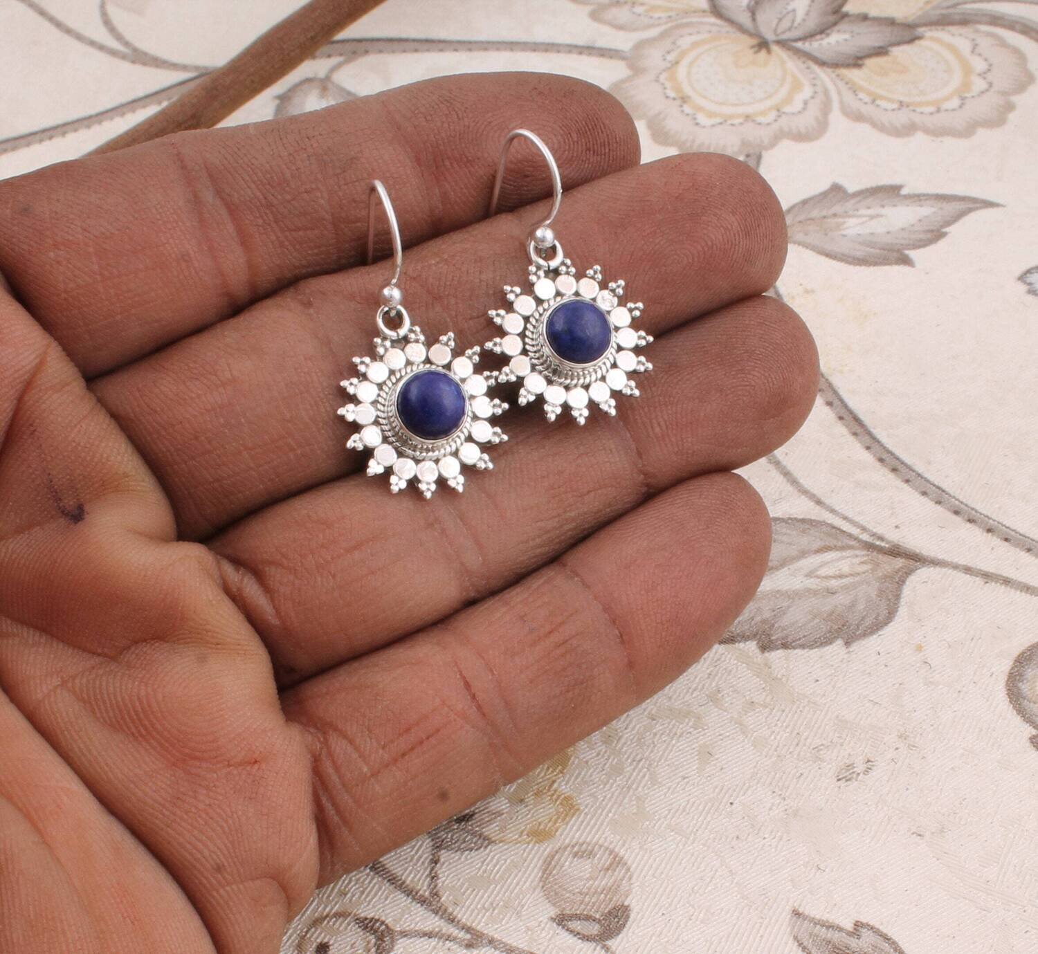 Lapies Gemstone Earring Cabochon Stone Boho Earring 925-Sterling Solid Silver Earring HandmadeCyber2021Bestseller2021EtsyBirthstone