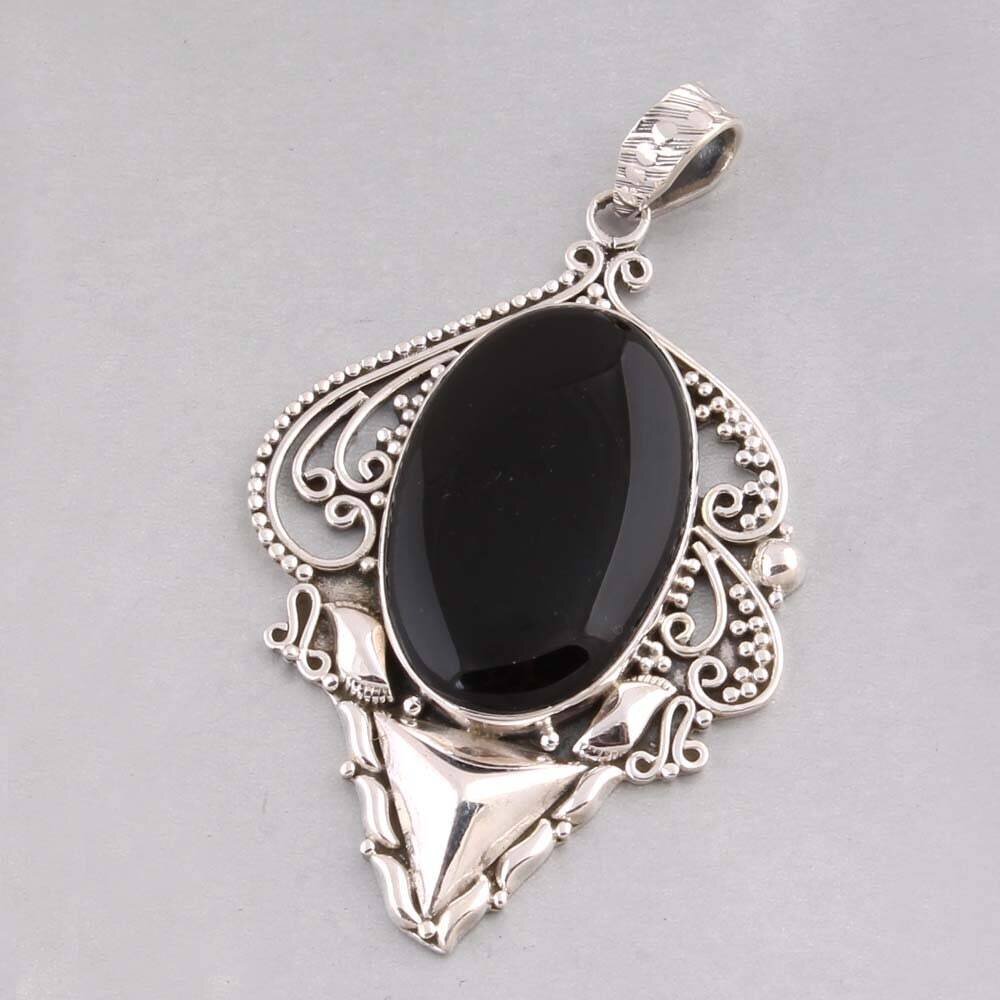 Designer Solid 925 Sterling Silver Onyx Black Gemstone Necklace Pendent  For Women Wedding Anniversary Gifts IdeaBirthstone