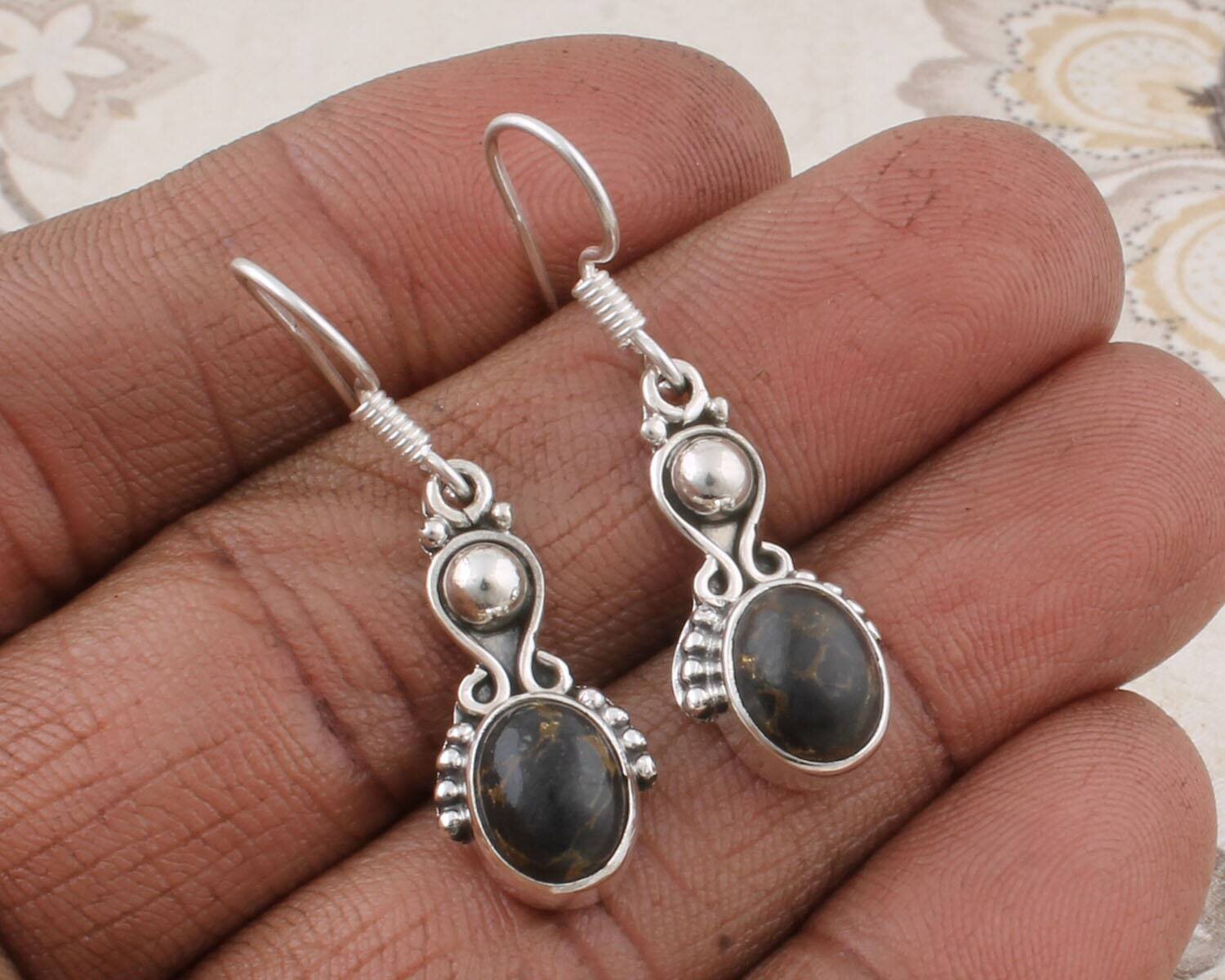 Mohave Turquoise Top Quality Gemstone Handmade Earring Cabochon Stone Boho Earring Antique Silver Earring Etsy Cyber Valentine's Day Gift