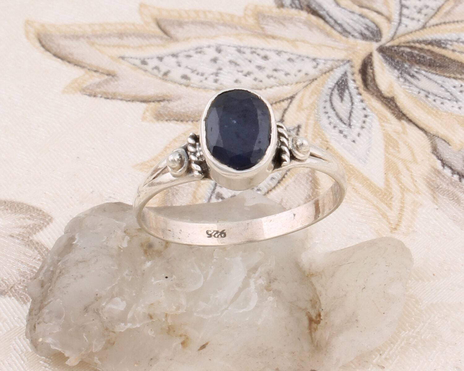 Gift For You ! Solid 925-Sterling Silver Ring With Natural Blue Safayar Gemstone Handcrafted Ring Cut Stone Boho Ring Index Finger Ring