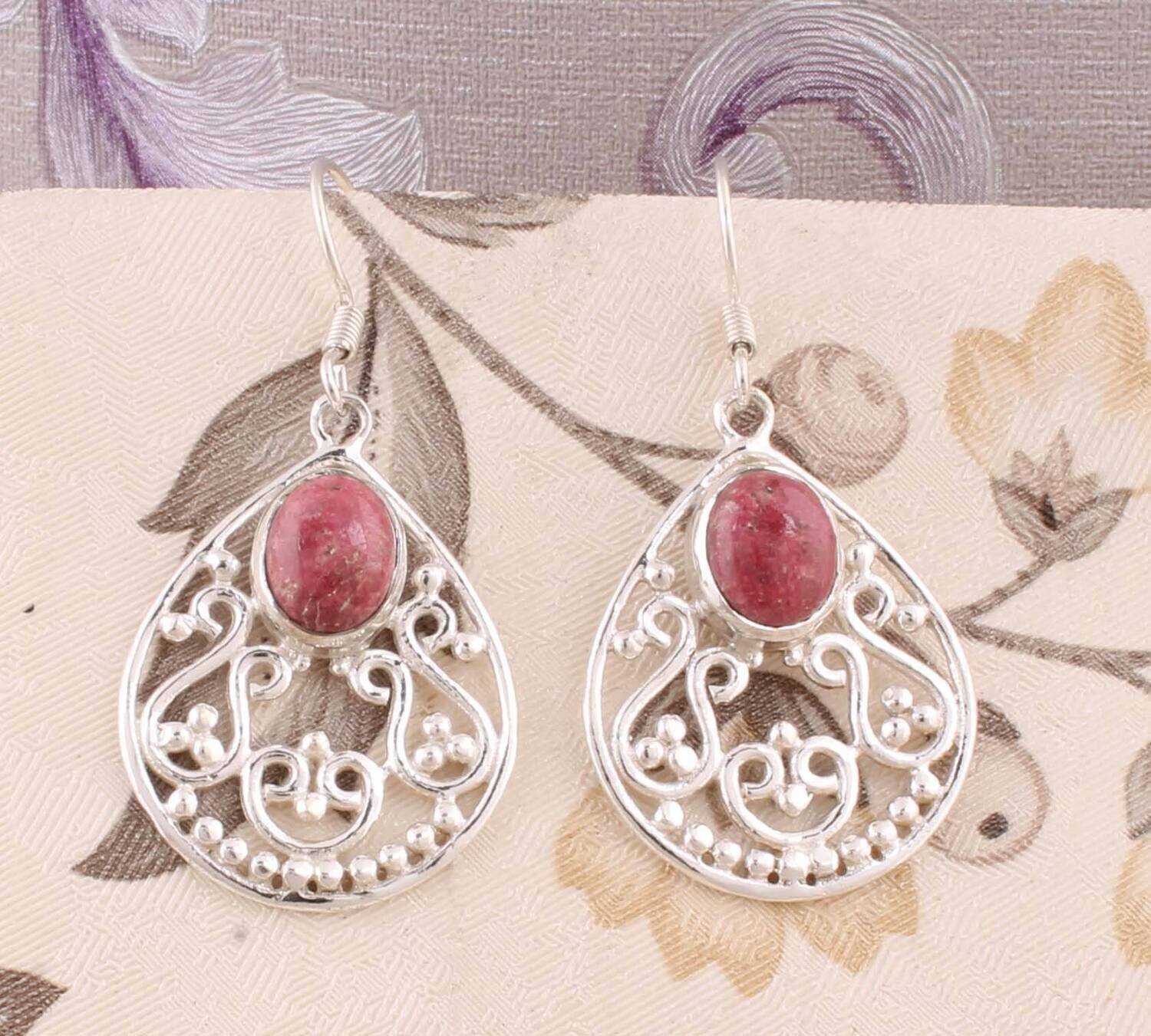 Natural Thulite AAA+Quality Gemstone Earring 925-Sterling Solid Silver Earring,Anniversary Gift Earring,Teardrop Earring Boho Earring