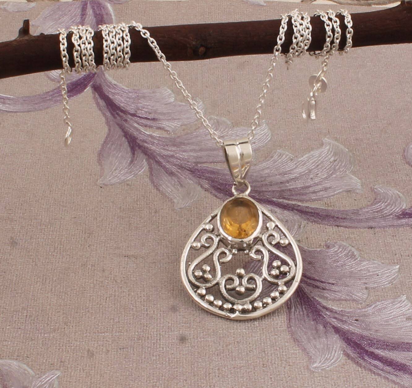 925 Solid Sterling Silver Citrine Gemstone Necklace For Women, Yellow Oval AAA+Quality, Handmade Silver Jewelry, Dainty, Rustic, Sister Gift