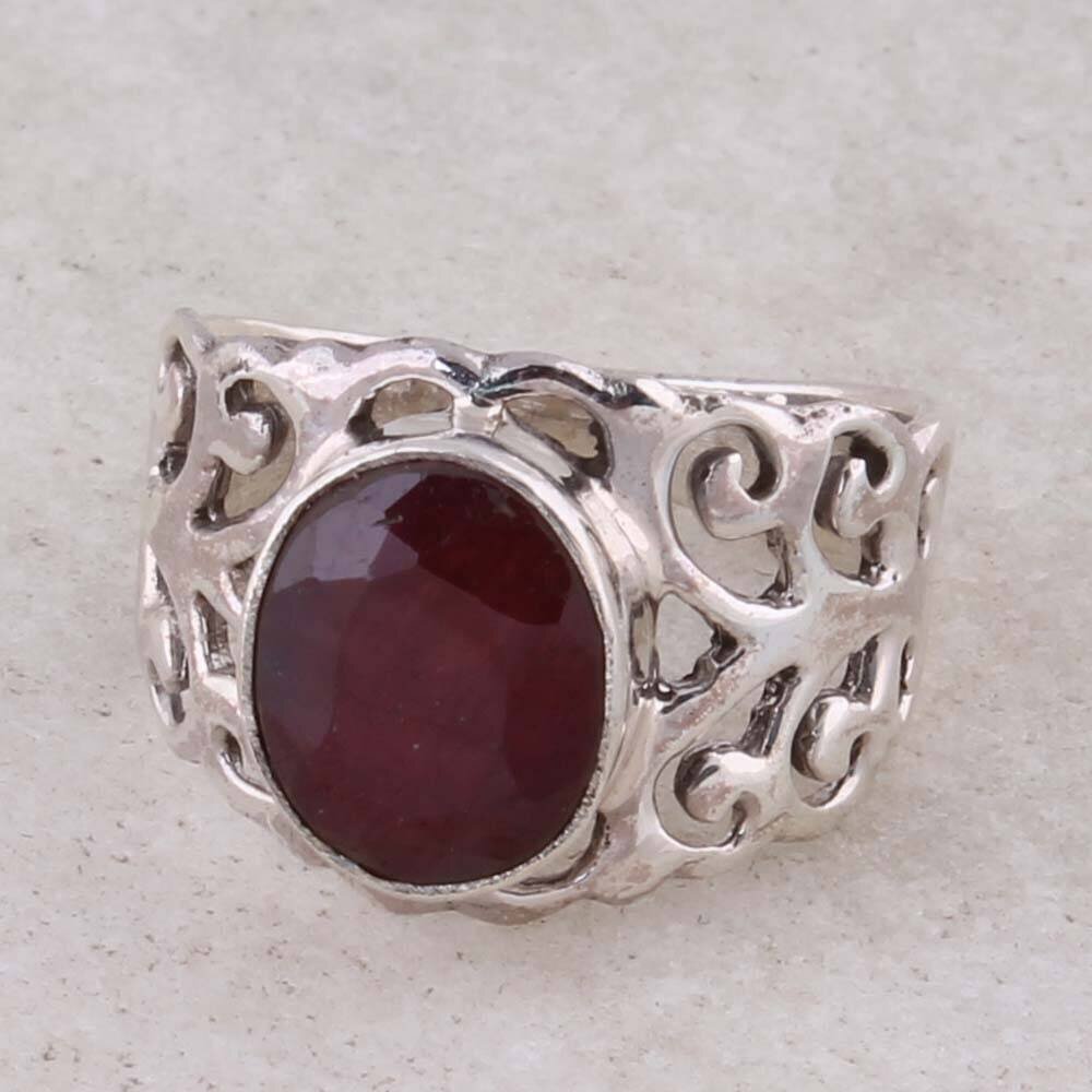 Filigree Band Solid 925 Sterling Silver Ruby Gemstone ring For Women Wedding Anniversary Gifts For ChristmasBirthstone