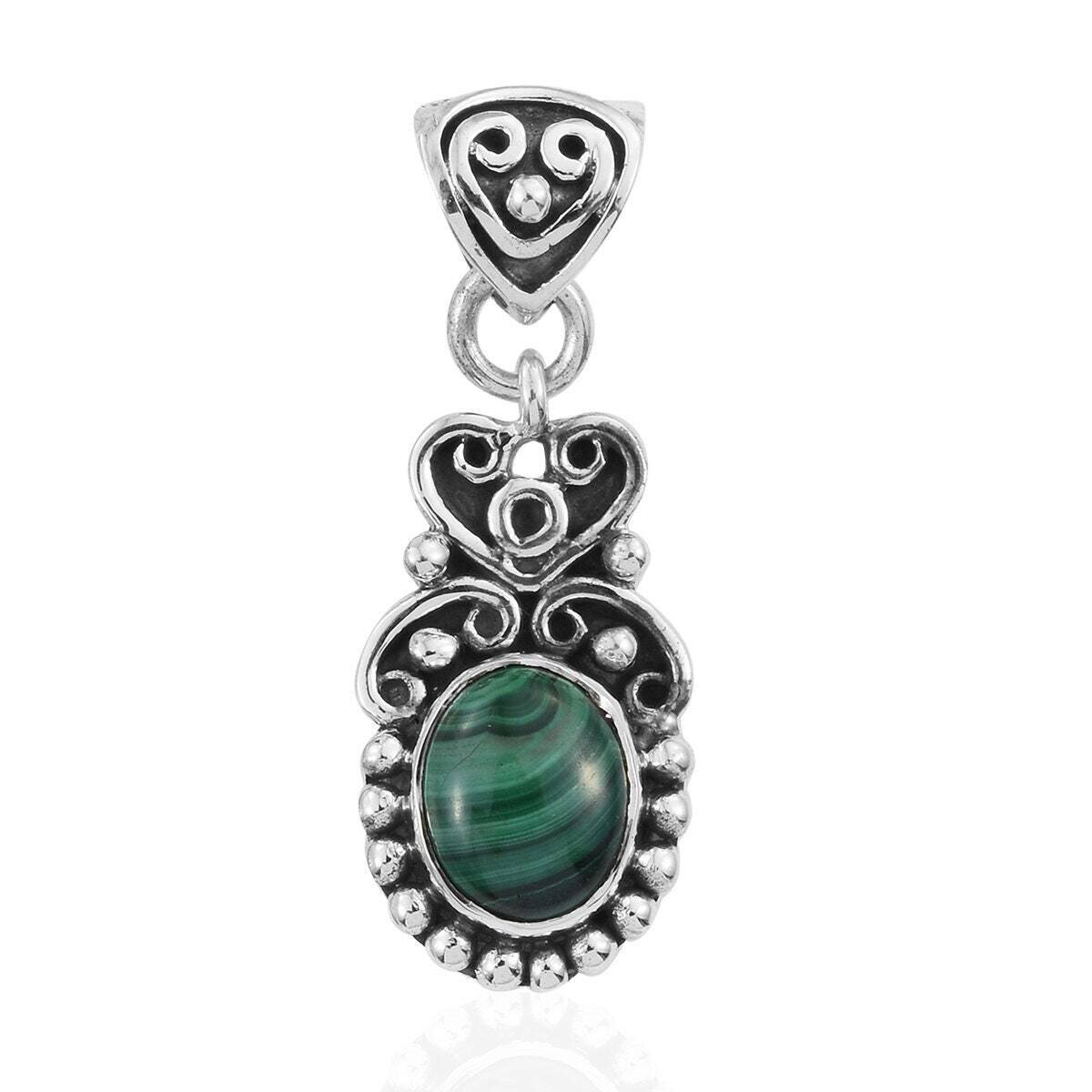 Natural Malachite Gemstone Handcrafted Pendant Cabochon, Opaque Stone Boho Pendant 925-Antique Silver Pendant Etsy Cyber Valentine Day