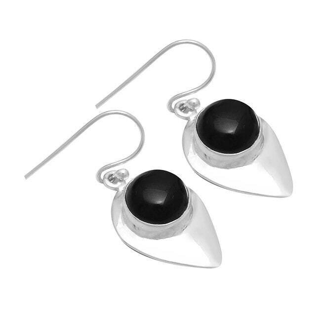 925-Sterling Solid Silver Earring With Black Onyx Gemstone Handcrafted Earring Cabochon Stone Boho Earring Gift For You ! L# -284121-E