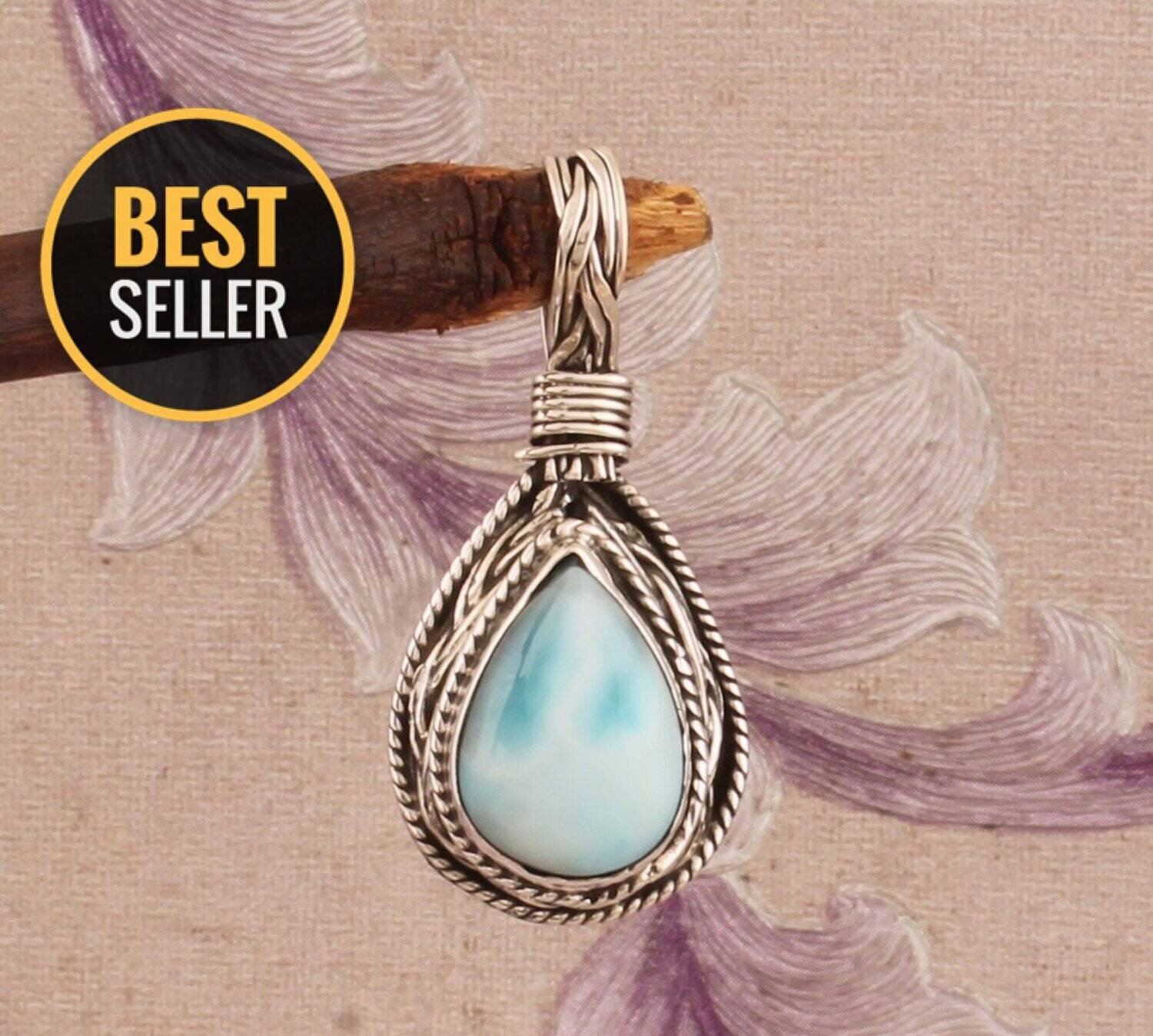 Larimar Silver Pendant, 925 Sterling Silver Pendant, Pear Gemstone Pendant, Designer Pendant, Handmade Pendant, Christmas Gift, Gift For Her