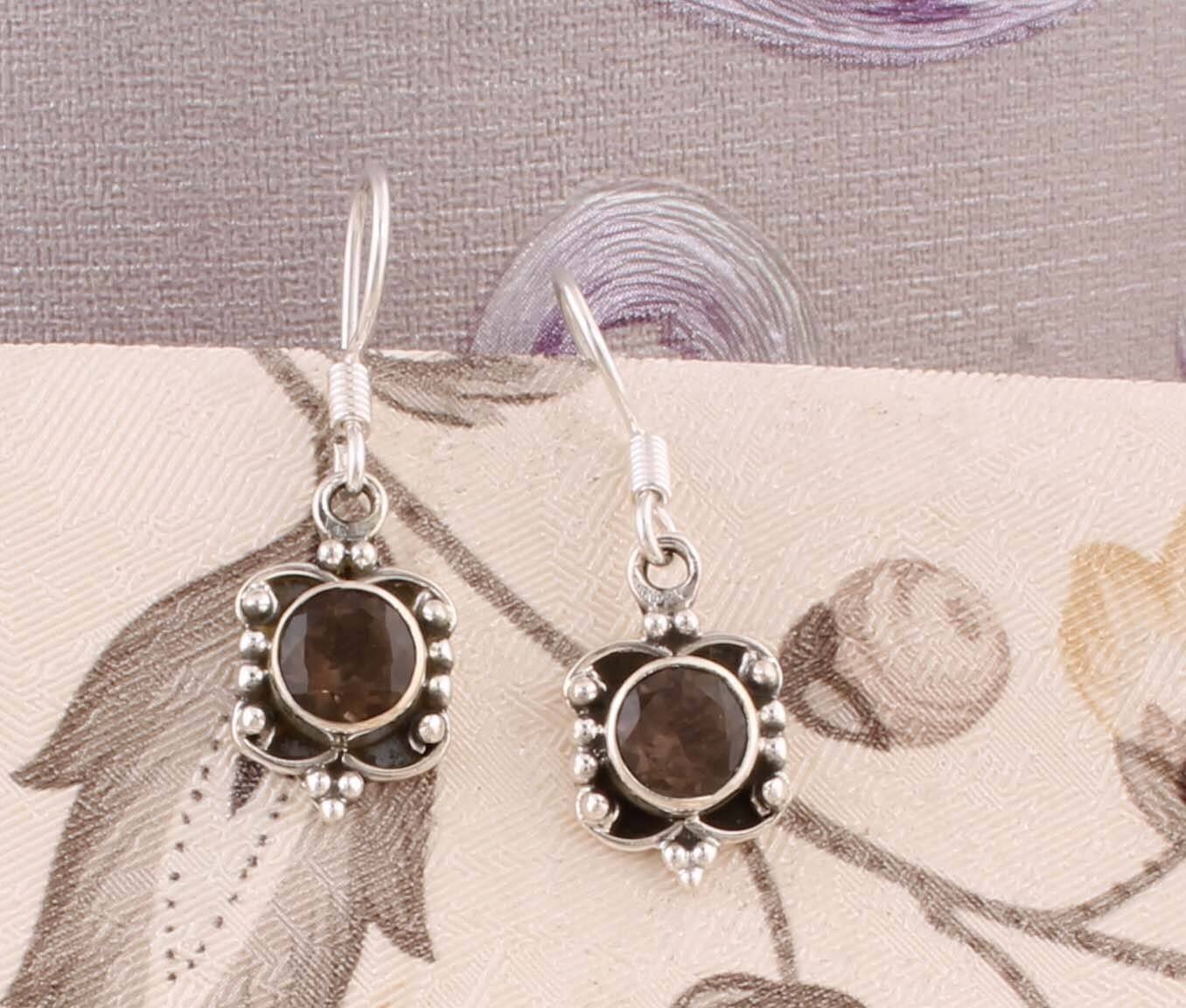 Natural Amazing Smokey AAA+Quality Gemstone Earring Cut Stone Boho Earring 925-Antique Silver Earring,Wedding Earring Gift For HerCyber2021
