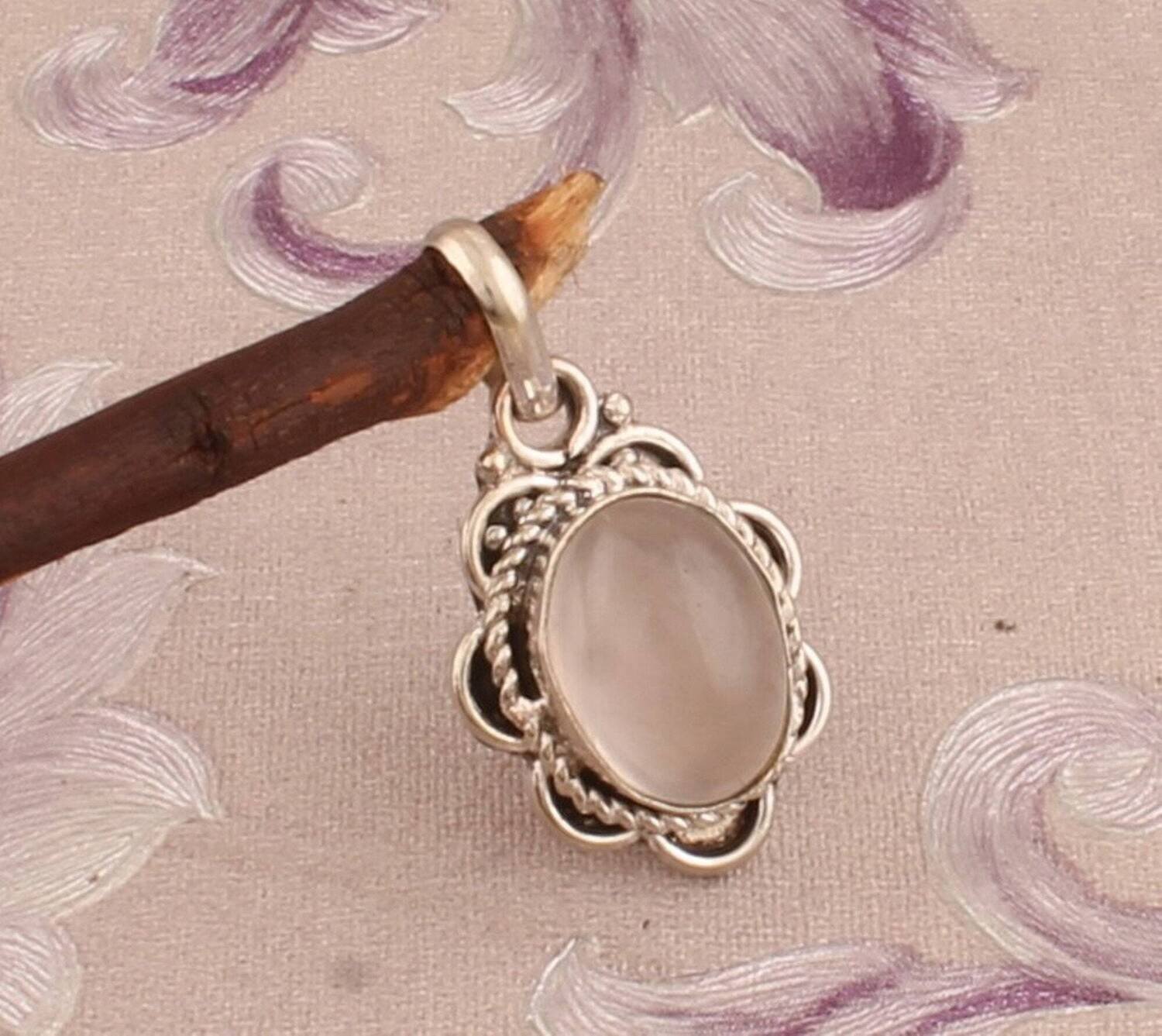 Rose Quartz Silver Pendant, 925 Sterling Silver Pendant, Oval Shape Gemstone Pendant, Designer Pendant, Handcrafted Pendant, Christmas Gift