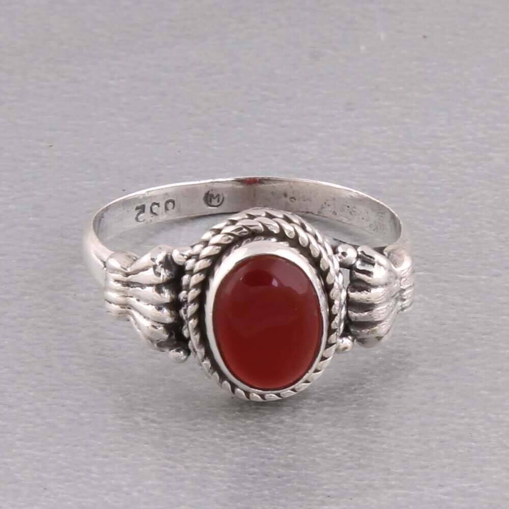 Red Garnet Gemstone Oval Stone Silver Ring 925 Sterling Silver Red Garnet Gemstone Ring-Silver 925 Gemstone Ring Antique SilverCyber2021