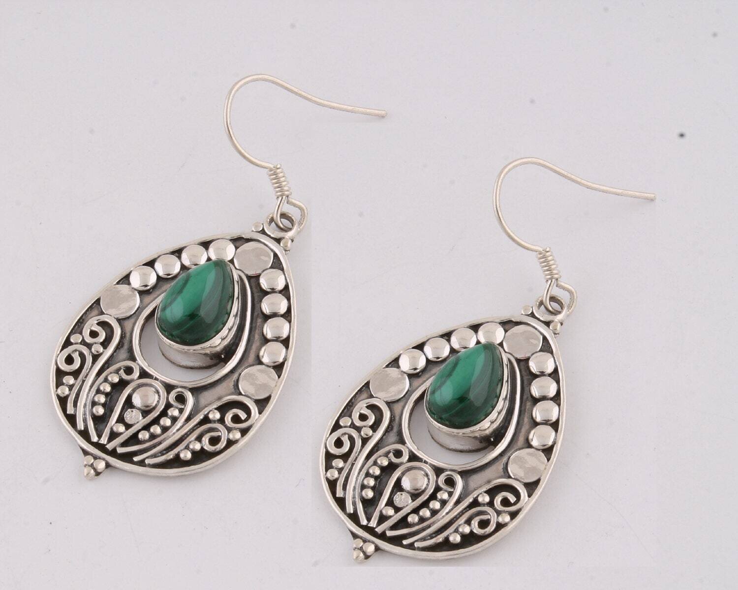 Silver,Solid Earring Natural Malachite Top Quality Gemstone Earring 925-Silver Sterling Earring Handmade Earring &amp; Charm EarringCyber2021
