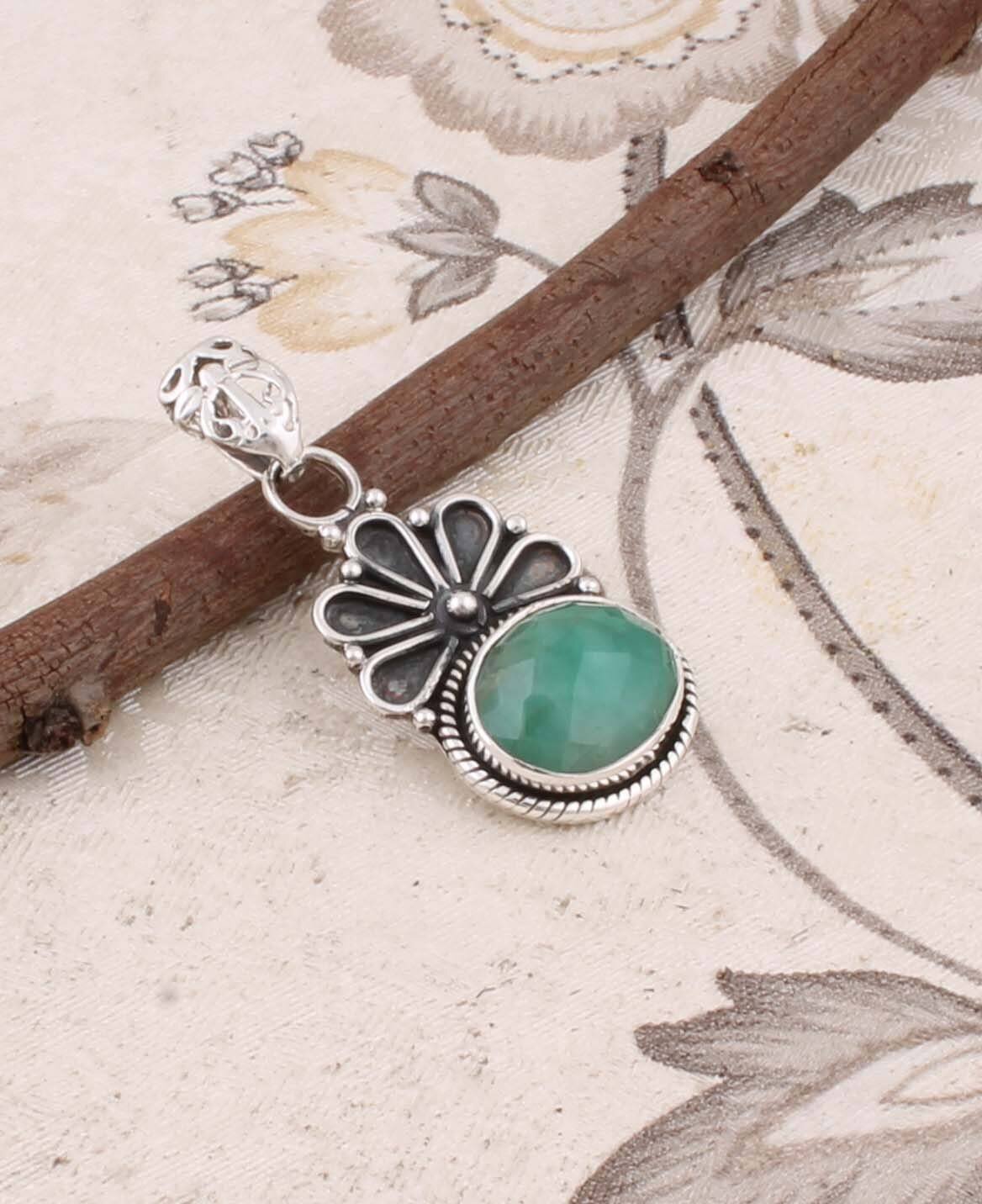 Green Onyx Gemstone Pendant- Designer Silver Gemstone Pendant- 925 Sterling Silver Gemstone Pendant Etsy Cyber 2021Birthstone