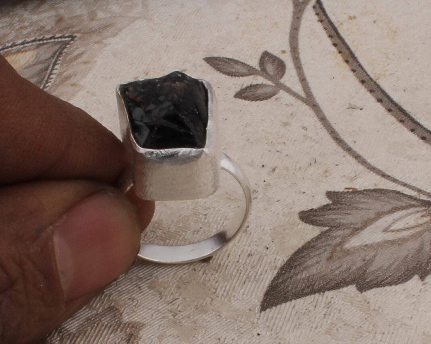 Black Onyx Raugh Sterling Silve Ring | Edgy | Rocker | Boho | Goth | Onyx Ring | Agate Ring | Druzy Ring | Raw Stone RingCyber2021Birthstone