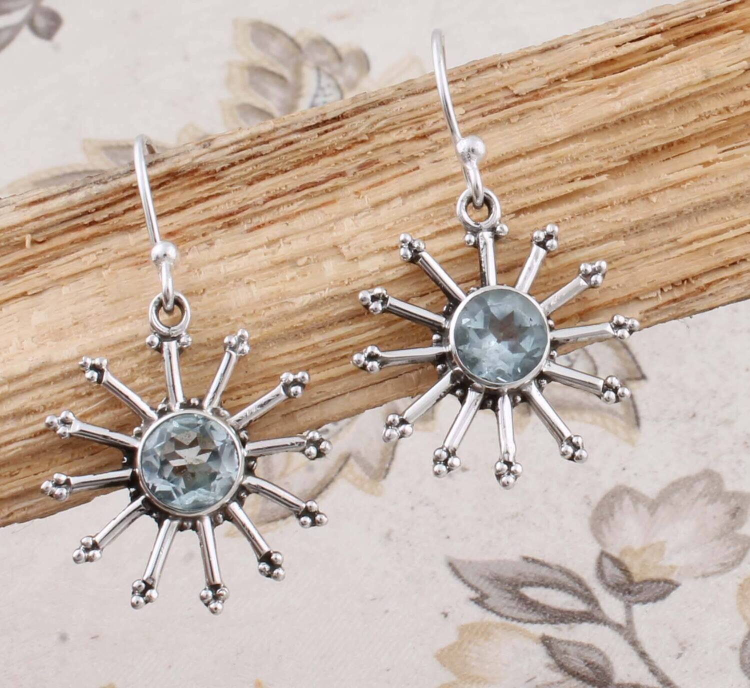 Real Blue Topaz Top Quality Gemstone Handcrafted Earring Cut Stone Boho Earring 925-Antique Silver Earring Etsy Cyber Valentine's Day Gift