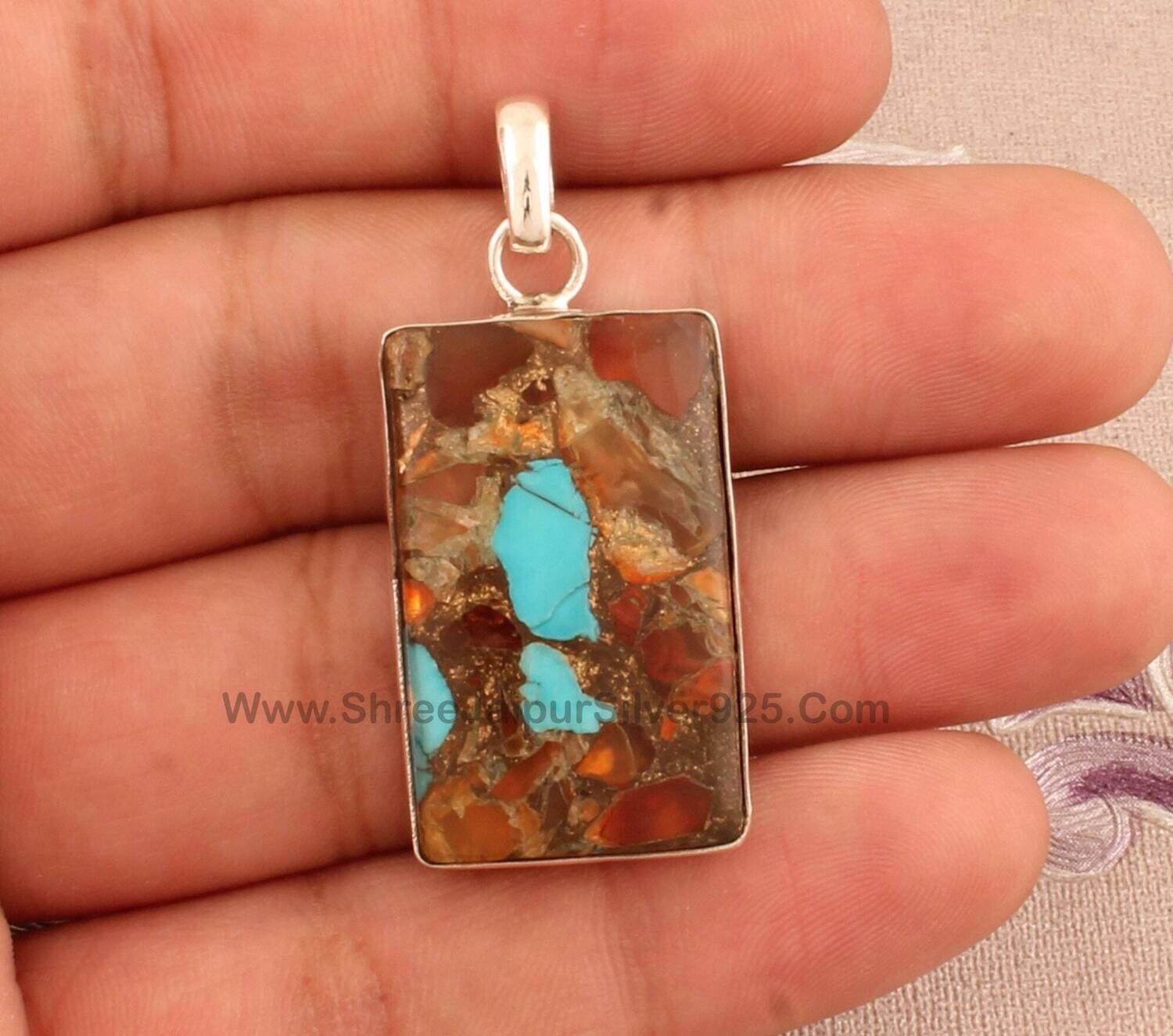 Turquoise Gemstone Necklace Pendent ,925 Sterling Silver Composite Turquoise Pendant,Bridal Jewelry,Turquoise Silver Pendant For Woman Gift