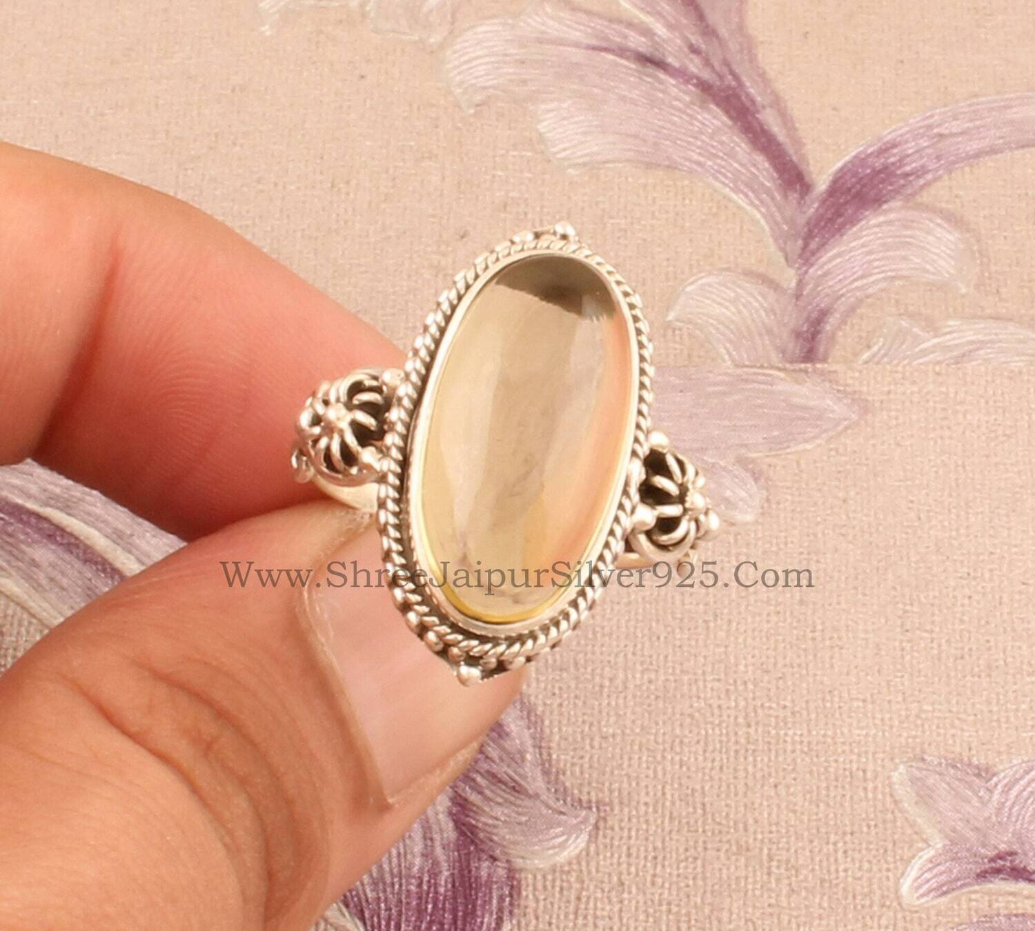 925 Sterling Silver Rings For Women Citrine Ring Oval Handmade Silver Gemstone Jewelry Engagement Vintage Dainty Citrine Ring For Gift Idea