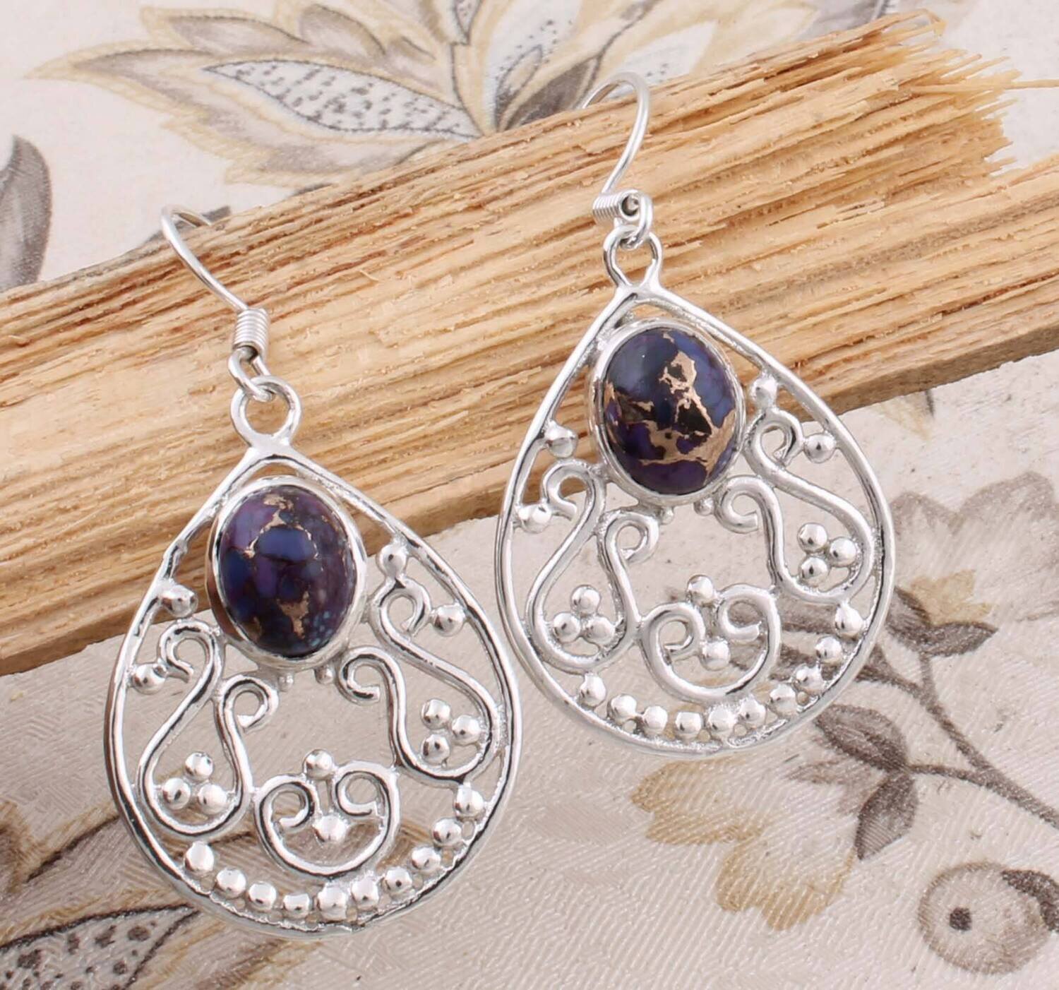 Composite Turquoise Top Quality Gemstone Earring Cabochon  Stone Boho Earring 925-Antique Silver Earring Etsy Cyber Valentine's Day Gift