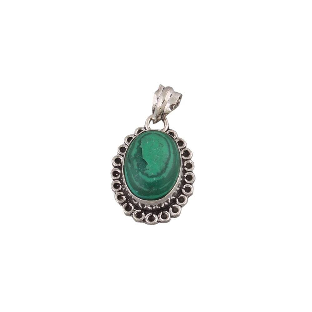 Natural Amazing 925-Silver Sterling Pendant Malachite Handmade Pendant Top Quality Green Color Stone And Silver Color Pendant Gemstone