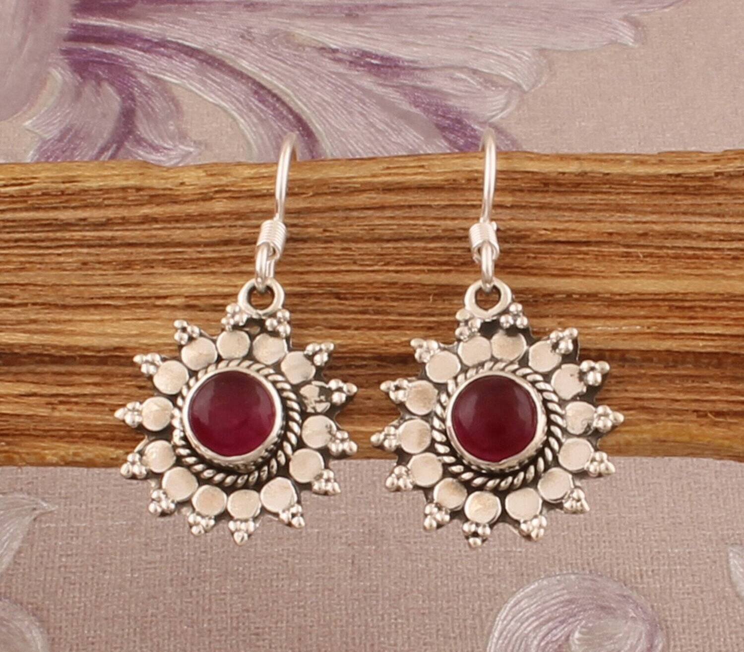 Pink Jade Gemstone Silver Earrings, 925 Sterling Silver Flower Earrings, Designer Handmade Jewelry Gift Idea Women Earrings, Etsy Cyber 2021