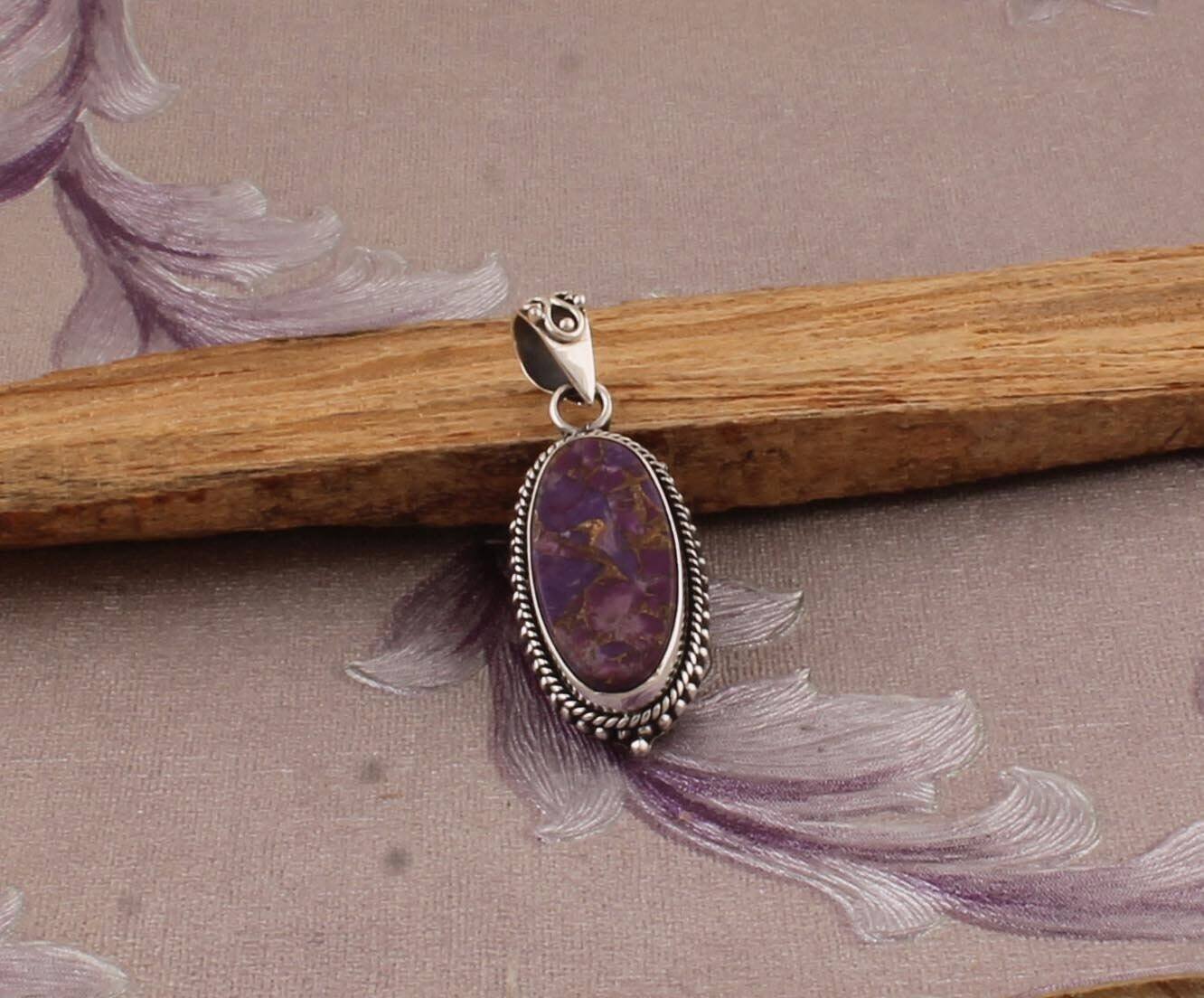 925 Sterling Silver Pendant For Women Natural Composite Turquoise Pendant Purple Oval Handmade Gemstone Silver Jewelry Gifts For Anniversary