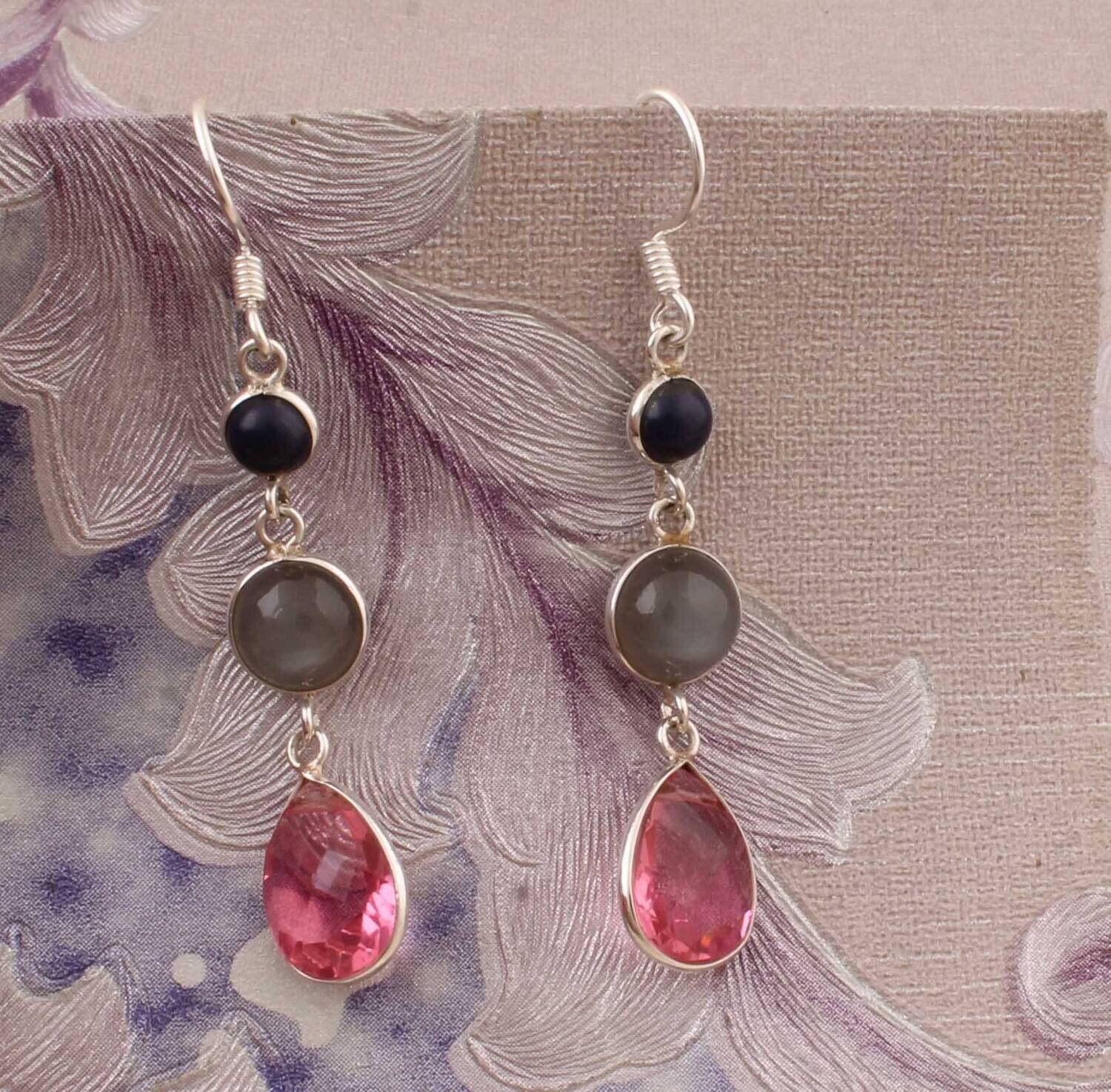 Combo Gemstone Earring Three Gemstone Earring 925-Sterling Silver Earring Big Size Earring Gift For Her Wedding EarringCyber2021Birthstone