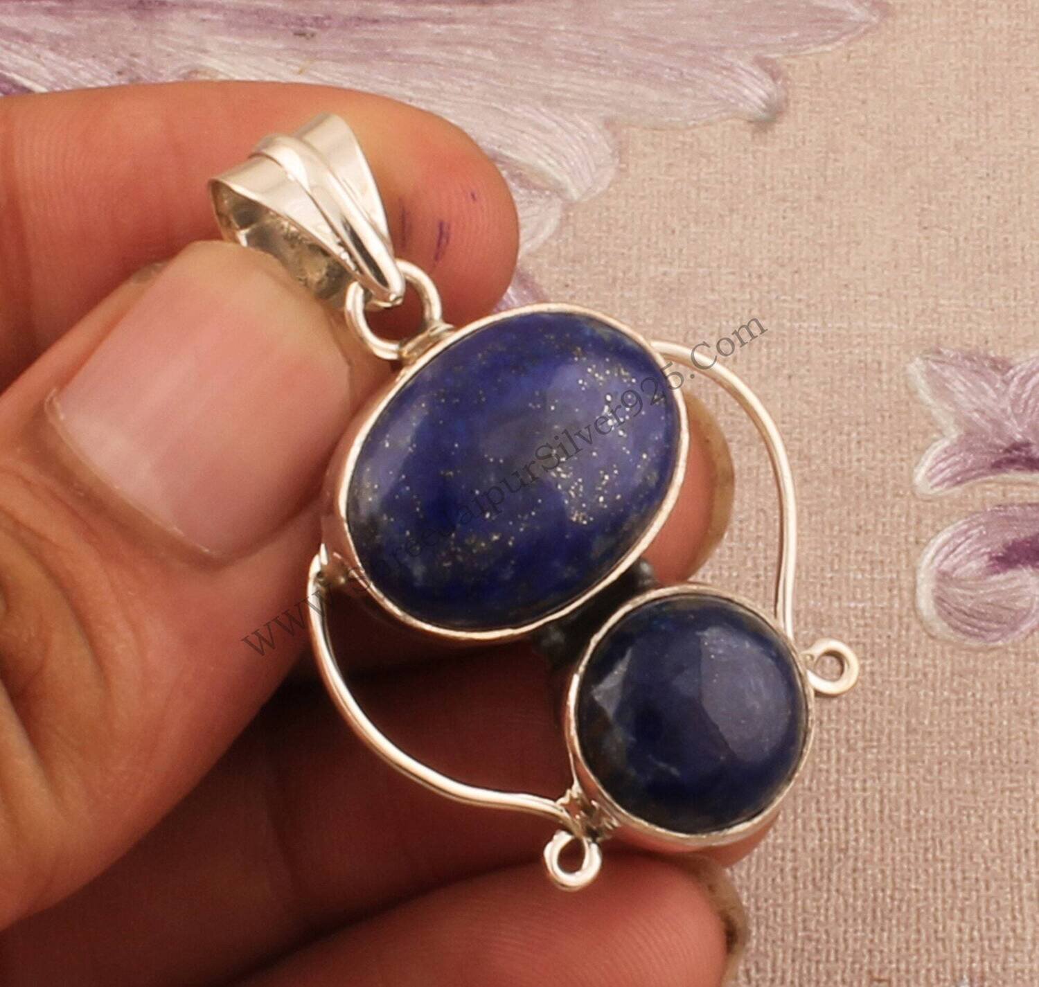 AAA+Quality Lapis Gemstone Handcrafted Pendant With Double Stone Boho Pendant 925-Adjustable Solid Silver Gift For You ! L#-284238-P