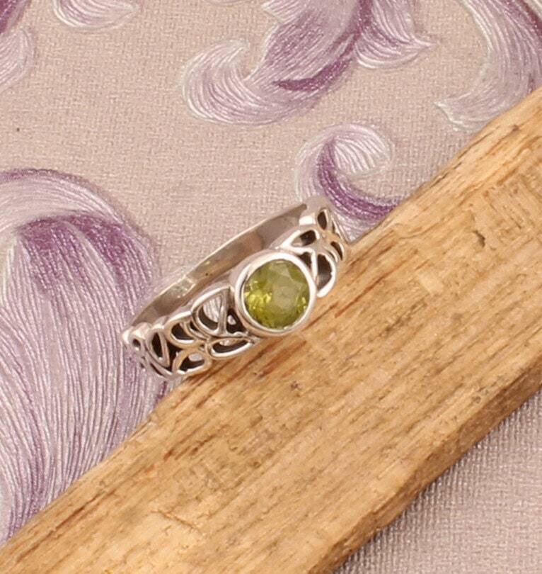 Natural Peridot Silver Ring, 925 Sterling Silver Round Shape Gemstones Ring, Designer Filigree Silver Ring, Handcrafted Ring, Gift Idea