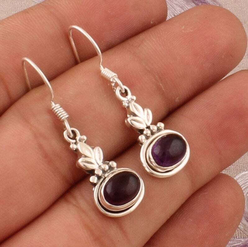 925 Sterling Silver Purple Amethyst Oval Gemstone Earrings, Designer Earrings, February Birthstone Earrings, Handcrafted Earrings, Gift Idea
