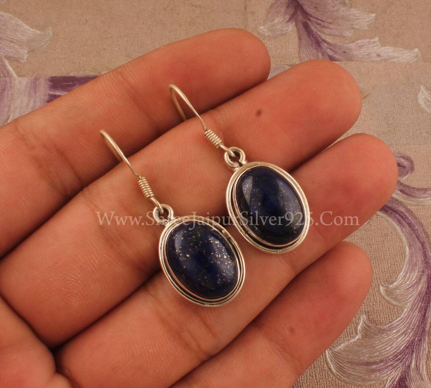 925 Sterling Silver Lapis Lazuli Oval Shape Gemstone Earrings, Designer Silver Earring, Natural Gemstone Earrings, Handmade Earrings, Gift