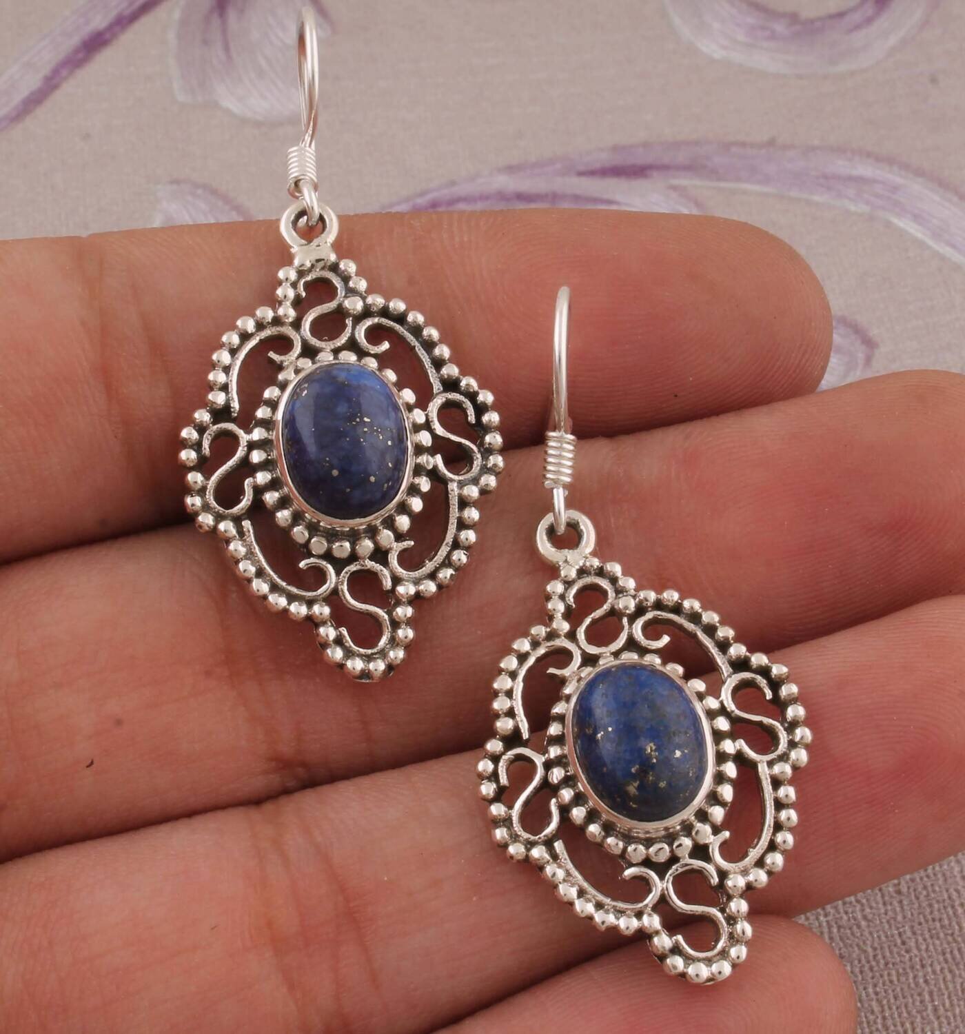 Natural Lapis Top Quality Gemstone Earring 925-Sterling Silver Earring,Antique Silver Earring,Wedding Beautiful Earring Gift For Her