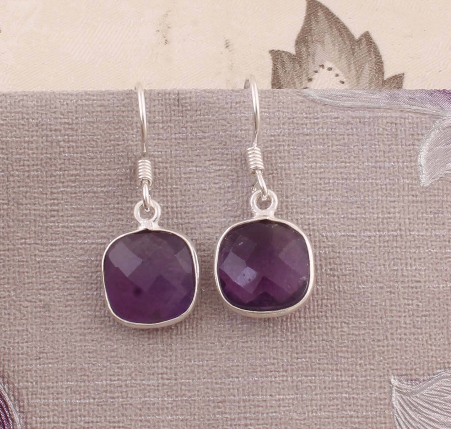 Amethyst Natural Amazing Amethyst AAA+Quality Gemstone Earring Cut Briolite Stone Boho Earring 925-Antique Silver Earring,Gift For Her