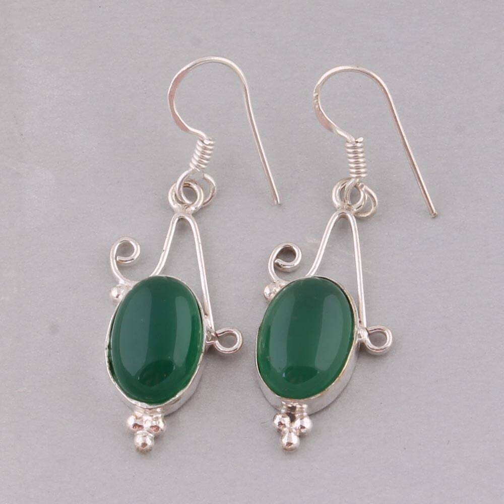 Amazing 925-Silver Earring Natural Green Jade Top Quality Green Color Stone And Silver Color Earring Handcraft Gemstone L#-280766-ECyber2021