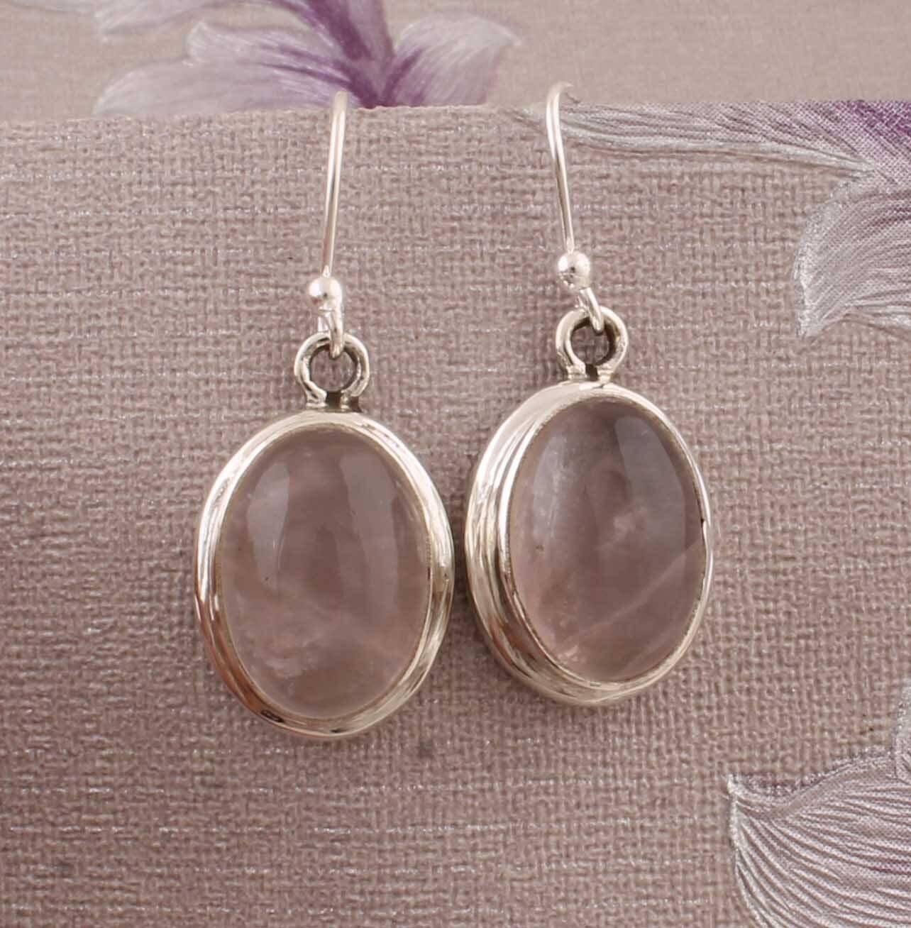 Natural Rose Quartz Top Quality Gemstone Earring 925-Sterling Silver Earring,Antique Silver Earring,Wedding Beautiful Earring Gift For Her
