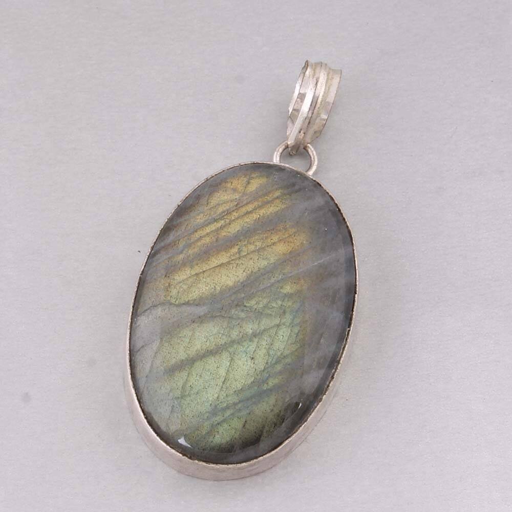 Simple Pendant Solid 925- Sterling Silver Pendant Natural Labradorite Gemstone Pendant Multi Fire &amp; Cabochon Stone Boho PendantCyber2021