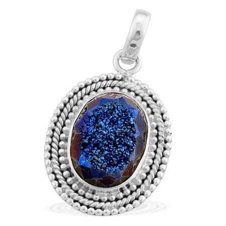 Natural Solar Quartz Agate Druzy Gemstone Pendant 925-Sterling Solid Silver Pendant,Antique Silver Pendant Gift For You Etsy Cyber-2021