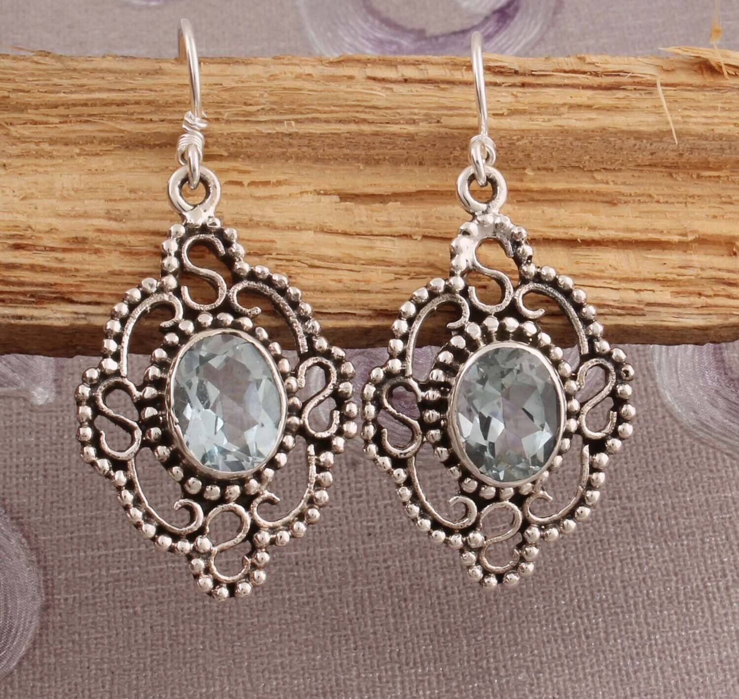 Natural Blue Topaz Top Quality Gemstone Earring 925-Sterling Silver Earring,Antique Silver Earring,Wedding Beautiful Earring Gift For Her