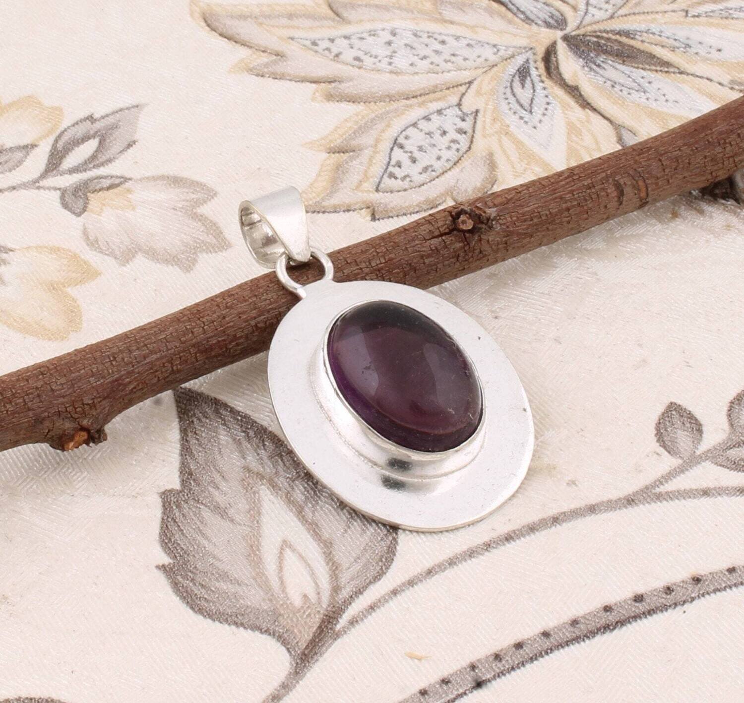 Gift For You ! Solid 925-Sterling Silver Pendant With Natural Amethyst Gemstone Cabochon Transparency Stone Boho Pendant Handcrafted
