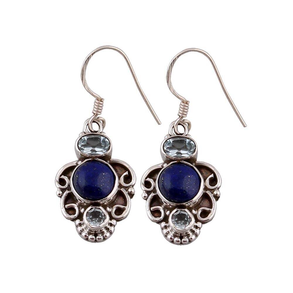 sterling silver Earring with lapies, Blue topaz gemstone Antique Silver ETSYCYBER2021Cyber2021Bestseller2021EtsyBirthstone