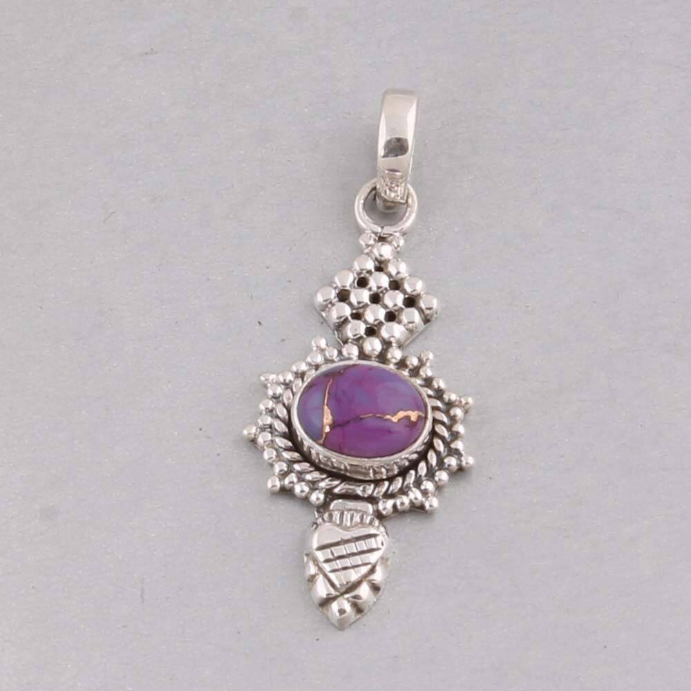 Purple Turquoise Pendant, Sterling Silver Pendant, Composite Turquoise Gemstone Pendant, Turquoise Jewelry, Boho Pendant, 925 sterling