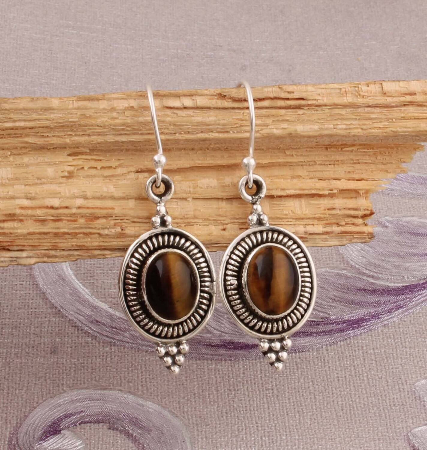 Natural Tiger-Eye Top Quality Gemstone Earring,925-Sterling Silver Earring,Wedding Earring,Antique Silver Earring,Anniversary Gift Earring