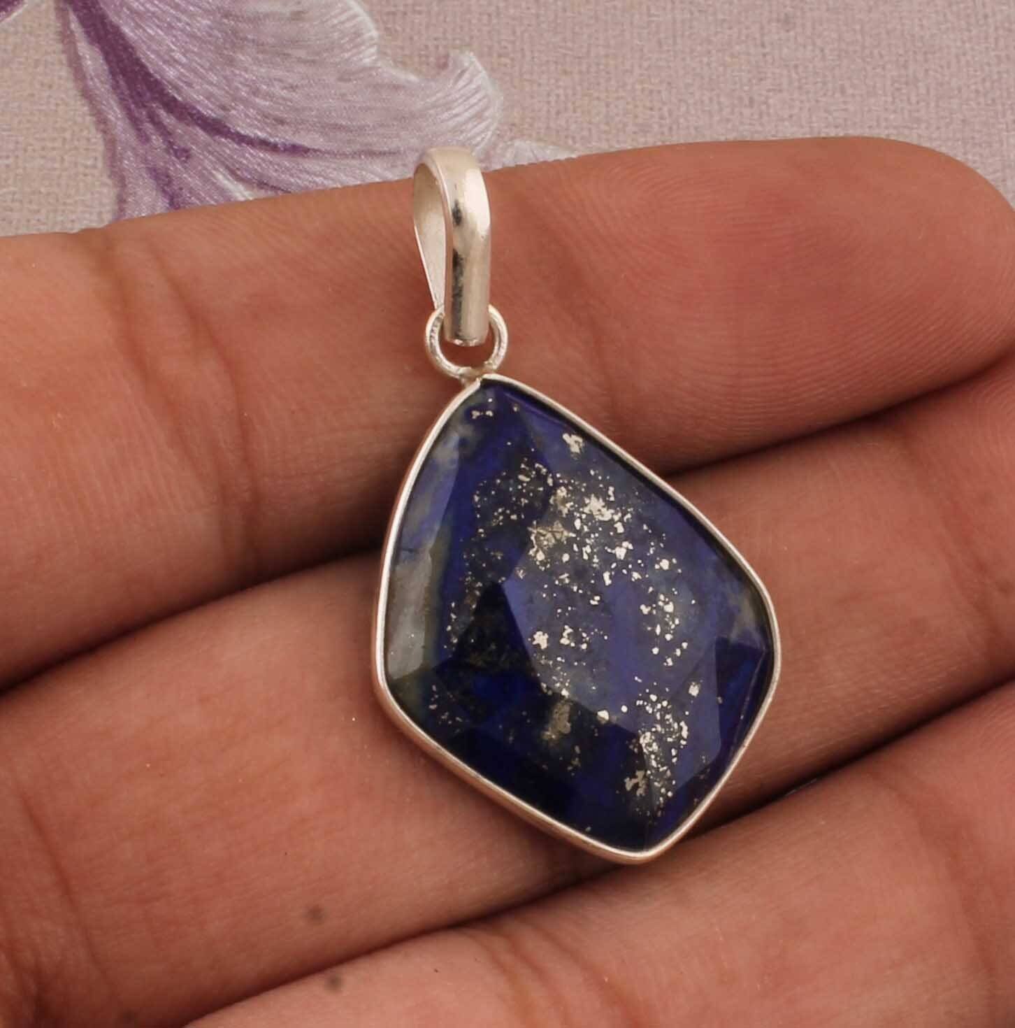 Natural Lapis Lazuli Gemstone Pendant 925-Sterling Silver Pendant For Women Antique Silver Pendant, Simple Pendant Handmade Gift For Girl