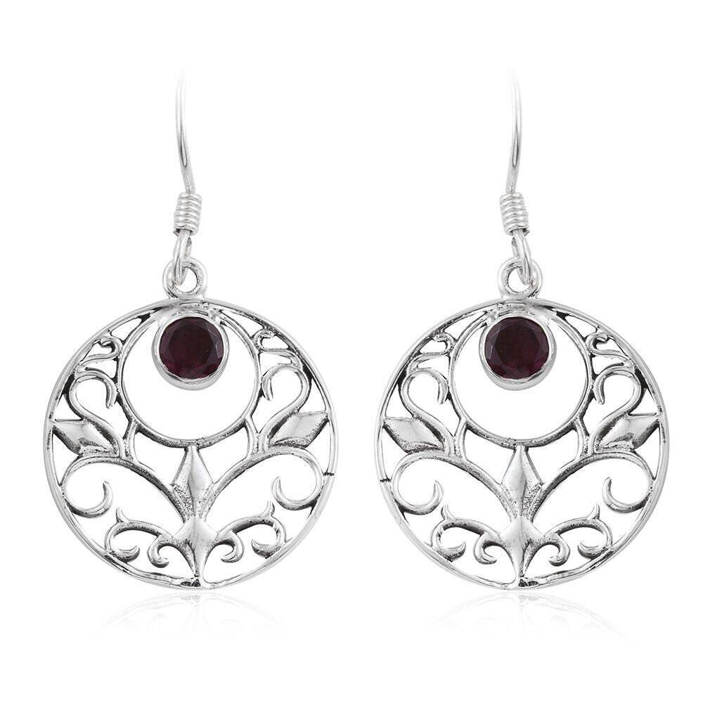 Charm Earring With Natural Red Garnet Gemstone Handcrafted Earring Cut Stone Boho Earring 925-Sterling Solid Silver Earring L#-283275-E