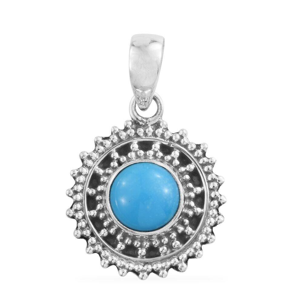 Round Shape Pendant 925 Sterling Solid Silver Pendant With SLEPPING BUTI Turquoise Gemstone Ring Handcrafted Charm &amp; Boho PendantBirthstone