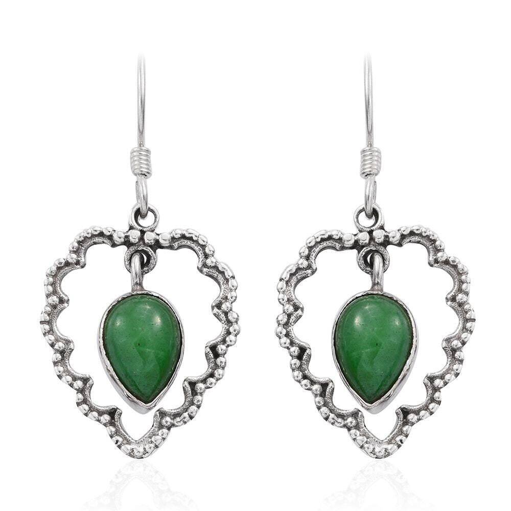 Gift For You ! 925-Sterling Solid Silver Earring With Natural Green Jade Gemstone Earring Handcrafted Charm &amp; Boho Earring Simple Earring