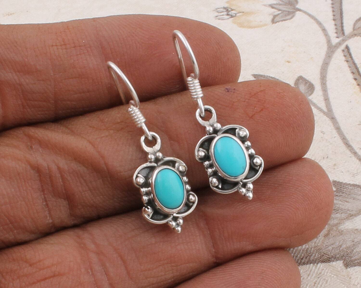 Amazing Sleeping Beauty Turquoise AAA+Quality Gemstone Earring Cabochon Stone Boho Earring 925-Sterling Solid Silver EarringBirthstone