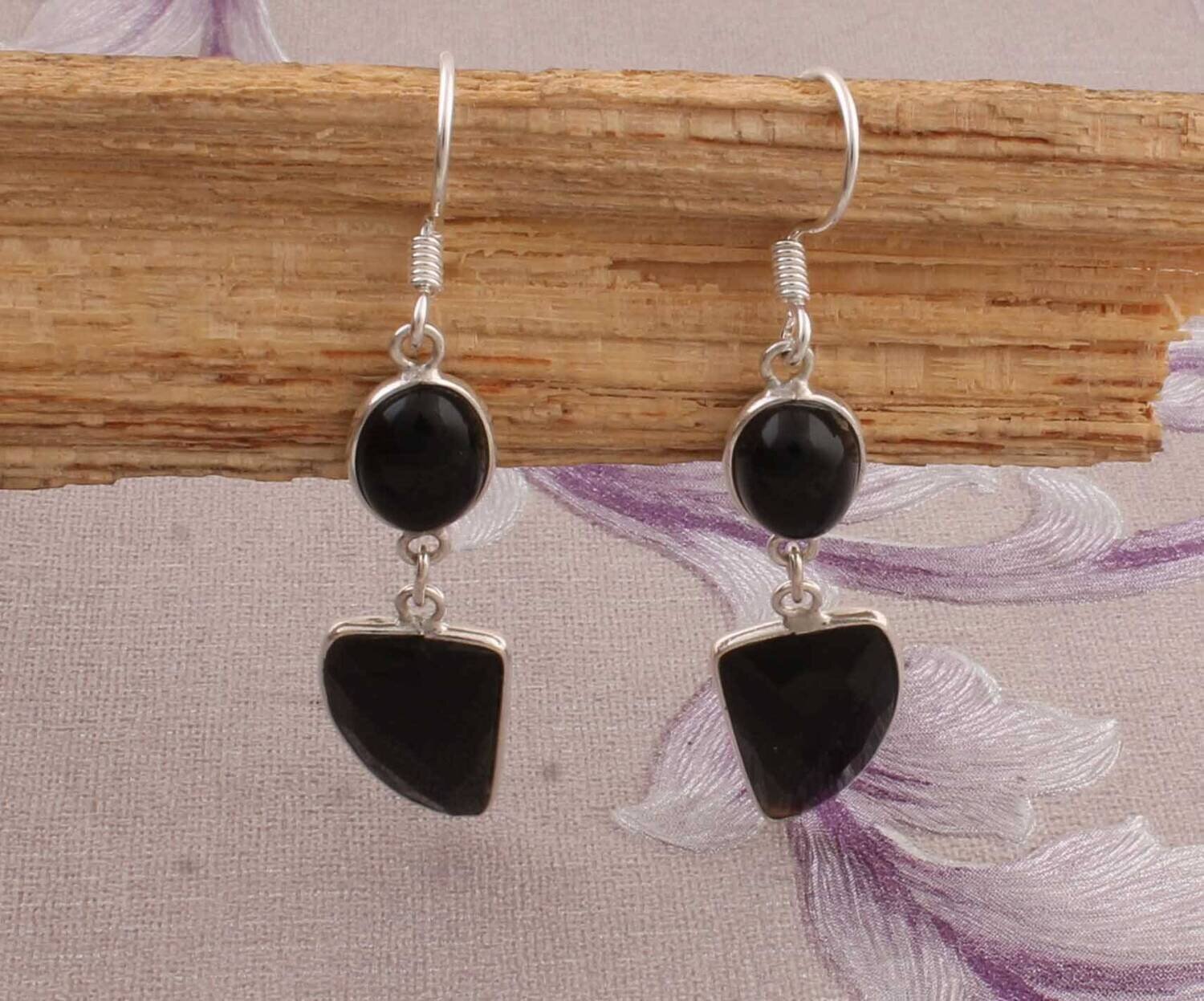 Natural Black Onyx Top Quality Gemstone Earring 925-Sterling Silver Earring Big Size Two Stone Earring Gift For Her Earring Wedding Earring
