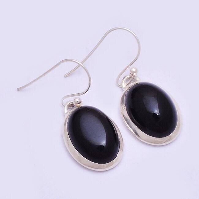 925-Sterling Solid Silver Earring With Blaxk Onyx Handcrafted Earring Cabochon Stone Boho Earring Gift For You ! L# -284123-ECyber2021