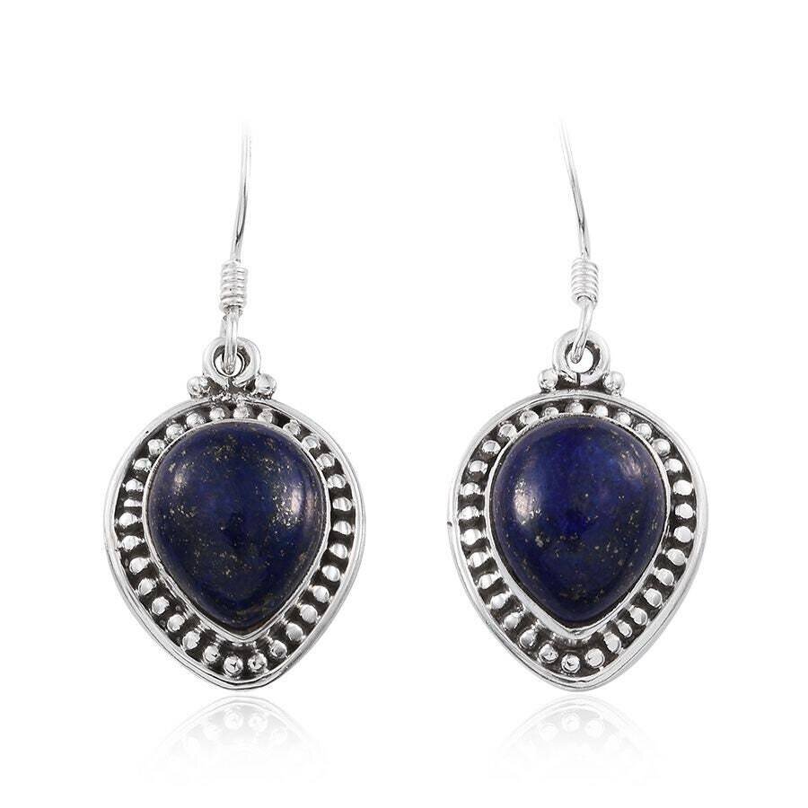 Simple Earring Natural Amazing Lapis AAA+Quality Gemstone Earring 925-Sterling Solid Silver Earring Opaque ,Cabochon Stone Boho Earring