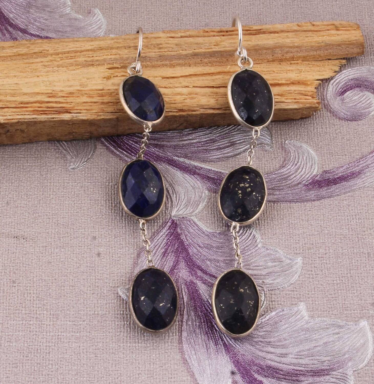 Silver Gemstone Earring Natural Lapis Gemstone Earring 925-Sterling Silver Earring Big Size Earring One-Of-Kind Item Wedding Earring
